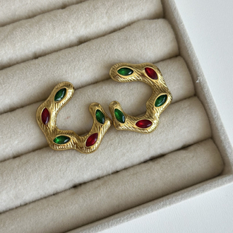 Vintage Gold Taşlı Küpe 