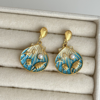 Summer Mavi Gold Sallantılı Küpe