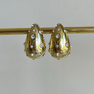 Gold Taşlı Damla Küpe