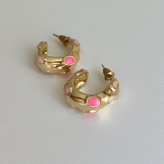 Pembe Mineli Gold Küpe 