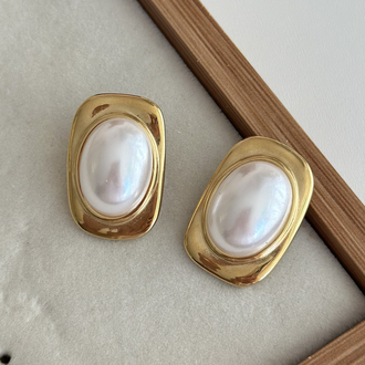 Gold İnci Vintage Küpe | Çelik