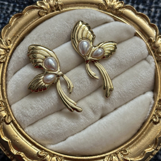 İnci Gold Kelebek Küpe
