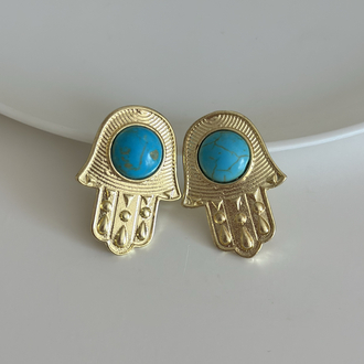 Hamsa Mavi Boncuklu Küpe