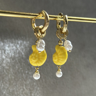 Seramik Sarı Salyangoz Charm Halka Küpe