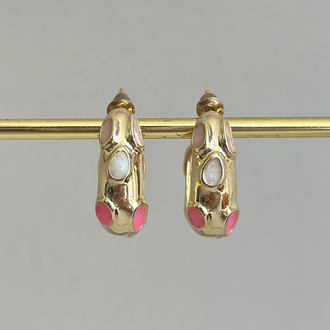 Pembe Mineli Gold Küpe 