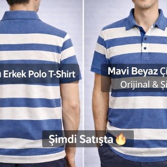 Kiğılı Erkek Polo Yaka T-Shirt | Mavi Beyaz Çizgili | Orijinal