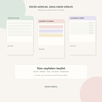 Kendine Zaman Ayır | Soft Günlük, Haftalık ve Aylık Planlayıcı PDF – ÖZENA DİJİTAL