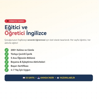 Çocuğunuza İngilizceyi Sevdirerek Öğreten PDF Kitap | 4-7 Yaş | 53 Sayfa Eğitici İçerik