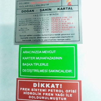 Tofaş Motor Etiket Takımı