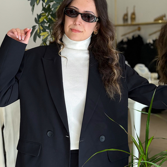 Çift Düğmeli Siyah Blazer Ceket
