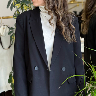 Çift Düğmeli Siyah Blazer Ceket
