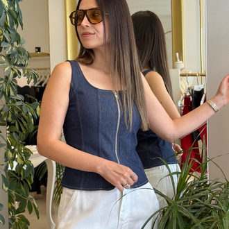 Fermuarlı Denim Top