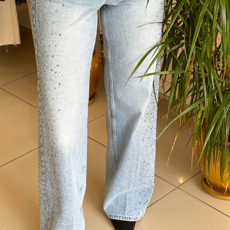 Yanları Taşlı Wide Leg Jean