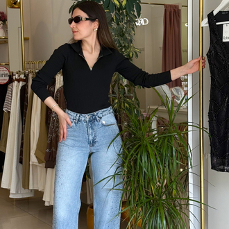 Yanları Taşlı Wide Leg Jean