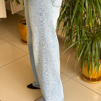 Yanları Taşlı Wide Leg Jean