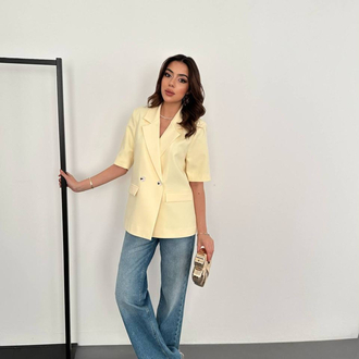 Sarı yarım kollu blazer ceket