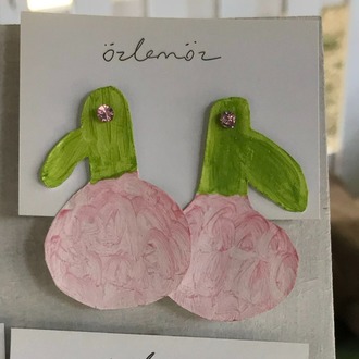 El Yapımı Özgün Tasarım Pembe Çiçek Küpe *1