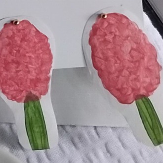 El Yapımı Özgün Tasarım Pembe Sümbül Küpe *2