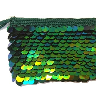 TOPTAN- Pafuli El Örgüsü Pullu Clutch Çanta