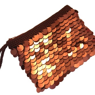 TOPTAN- Pafuli El Örgüsü Pullu Clutch Çanta