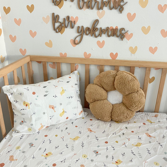 %100 Pamuklu Kumaş Minik Kuşlar Bebek Nevresim Takımı
