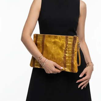 CLUTCH (El Çanta ) Gold Kobra Baskı