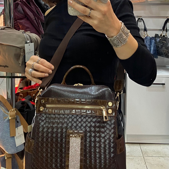 KAREN K-019 Kahve Bottega Boy 32 cm En 34 cm Sırt ve Kol Çantası 