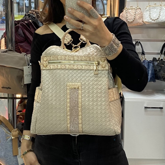 KAREN 0-19 Krem Bottega Boy 32 cm En 34 cm Sırt ve Kol Çanta 