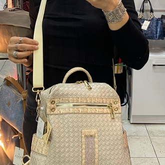 KAREN 0-19 Krem Bottega Boy 32 cm En 34 cm Sırt ve Kol Çanta 