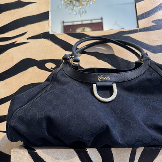 Gucci Black GG Canvas Large D-Ring Hobo Bag