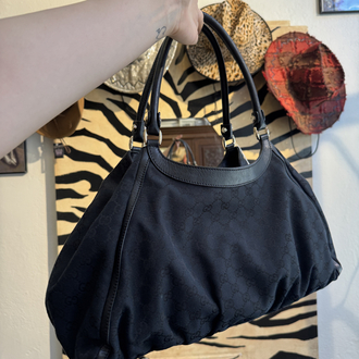 Gucci Black GG Canvas Large D-Ring Hobo Bag