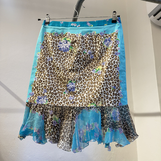 Blumarine S/S 2005 Archive Leopard Floral Silk Skirt