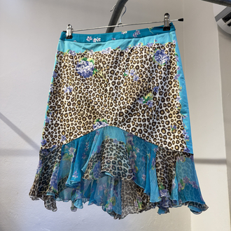 Blumarine S/S 2005 Archive Leopard Floral Silk Skirt
