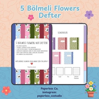 5 Bölmeli Flowers Not Defteri (Dijital Ürün)