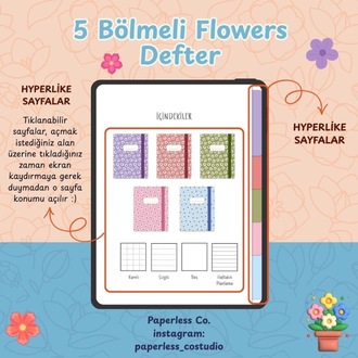5 Bölmeli Flowers Not Defteri (Dijital Ürün)