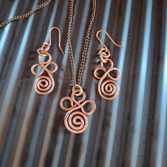 PH127KY Bakır Spiral Uçlu Yonca Kolye