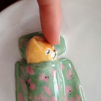 Uyuyan Kedili Seramik Takı Tabağı