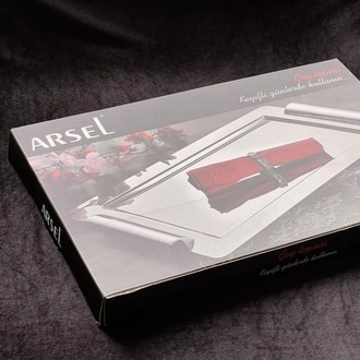 Arsel Asya Platin Desenli Çay Tepsi Premium 304 Paslanmaz Çelik