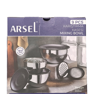 Arsel Premium Rustik 9 Parça Paslanmaz Çelik Çırpma Kase Seti