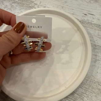 Zirkon Taşlı Gold Geometrik Küpe