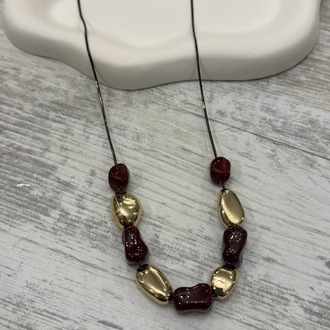 Bordo & Altın Tonlu Doğal Form Kolye