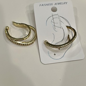 Çift Şerit Taş Detaylı Gold Kıkırdak Küpe (Ear Cuff)