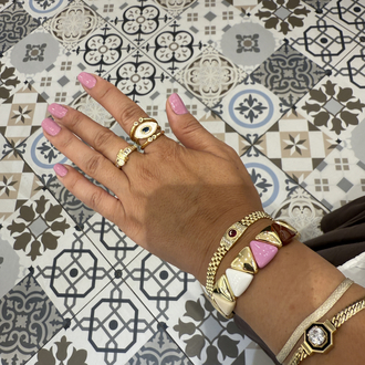 Pembe Beyaz Gold Üçgen Seramik Bileklik