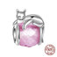 Pembe Taşlı Kedi 925 Ayar Gümüş Charm