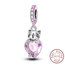 Pembe Kalp Taş Tutan Kedi 925 Ayar Charm