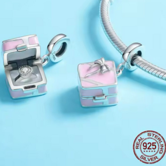 Açılabilen Tek Taş Yüzük Kutusu 925 Ayar Charm