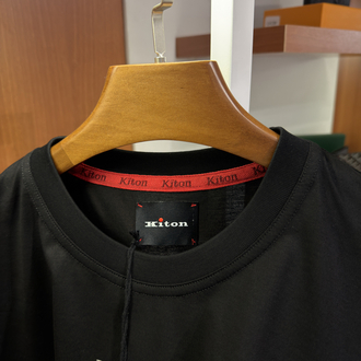 Kiton Merserize Kumaş Logo İşlemeli Siyah T-shirt