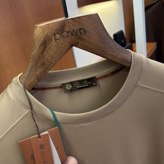 Loro Piana Merserize Kumaş Süt Kahverengi Logo Nakışlı T-shirt
