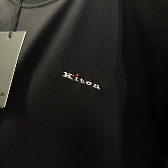 Kiton Merserize Kumaş Logo İşlemeli Siyah T-shirt