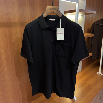Valentino Taş İşlemeli Siyah Polo Yaka T-shirt